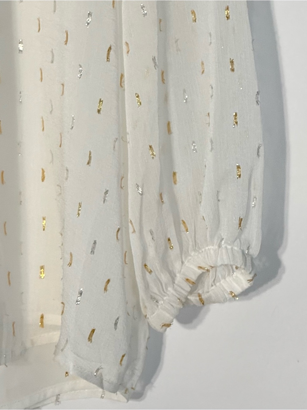 Melloday Boho Romantic Gold & Silver Flecked Balloon Sleeved Blouse Size Small - Picture 4 of 9